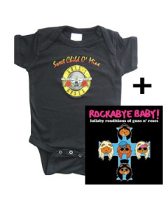 Cadeauset Guns and Roses romper baby & Rockabyebaby cd